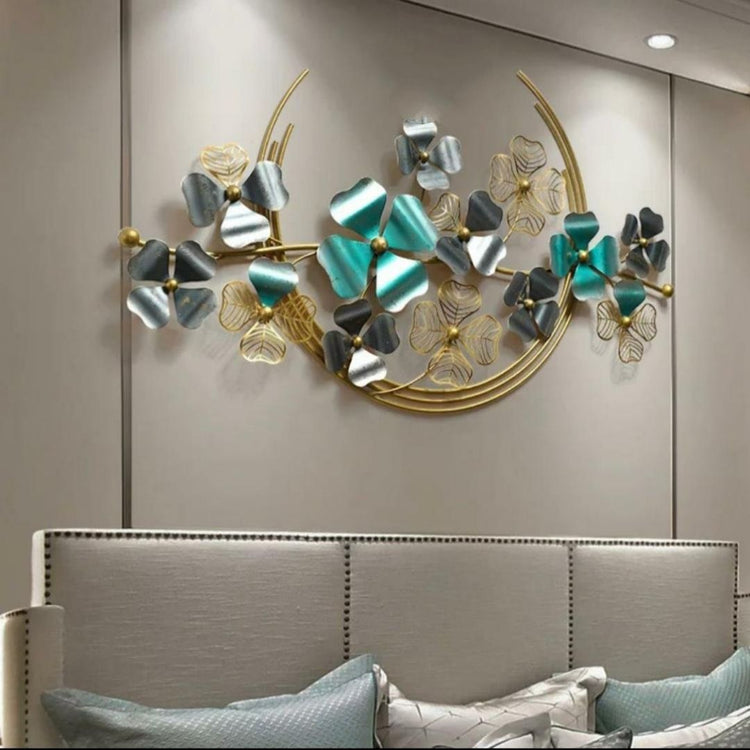 Clover Family Metal Wall Décor With Flowers (46 x 26 Inches)-Home Decoration-Hansart-abstract metal wall art-Made of Premium-Quality Iron Metal-Perfect for your living room, bedroom, hall, office reception, guest room, and hotel reception-The product is packed by professionals for safe delivery Designed to make your home look complete-"Hansart Made In India because India itself is an art".