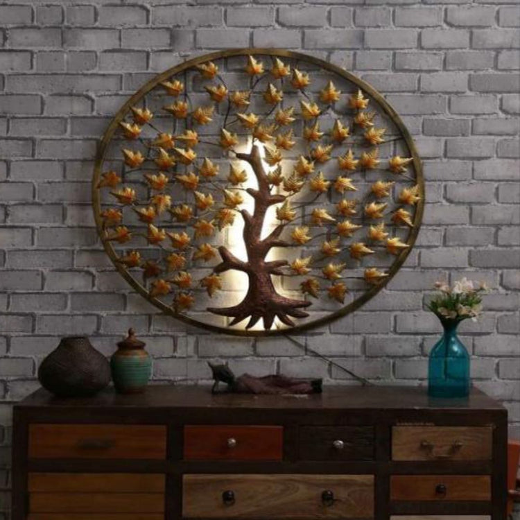 Mapple Tree In Ring Wall Art With Backlit (40 x 40 Inches)-Home Decoration-Metal Wall Tree by Hansart Made of Premium-Quality Iron Metal Perfect for your living room, bedroom, hall, office reception, guest room, and hotel reception The product is packed by professionals for safe delivery Designed to make your home look complete "Hansart Made In India because India itself is an art".