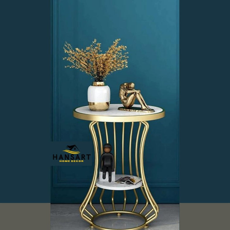Decorative White Marble Side Table For Guest Room-Hansart, Tables, Designer Tables by Hans Art Specifications: Top:18 x 18 Inches, Height: 24 Inches Marble Top Table and Metal body base (Rust Free) Premium Quality Metal Construction Hand Crafted Tables Best for your living room, drawing room, guest room, hall and reception The product is packed by professionals for safe delivery Designed to make your home look complete "Hansart Made In India"