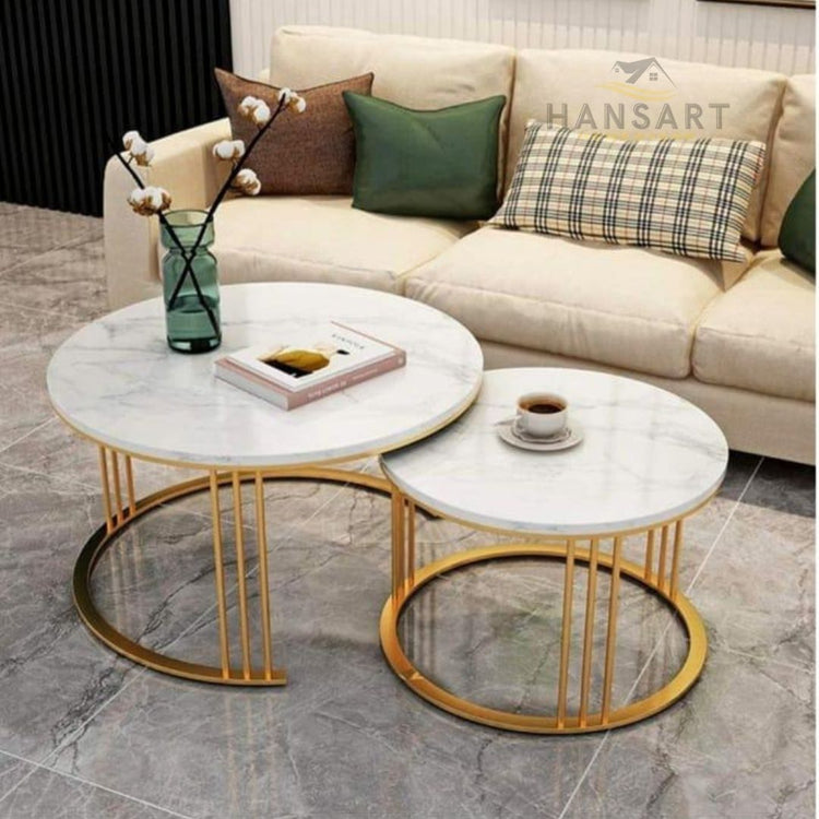 Double Round Coffee Table with Marble Top-Hansart, Tables, Designer Tables by Hans Art Specifications: Large-Top: 22x22 Inches, Height:16 Inches, Small-Top: 18x18 Inches, Height: 14 Inches Marble Top Table and Metal body base (Rust Free) Premium Quality Metal Construction Hand Crafted Tables Best for your living room, drawing room, guest room, hall and reception The product is packed by professionals for safe delivery Designed to make your home look complete "Hansart Made In India"