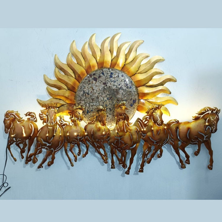 Beautifully crafted from premium-quality iron metal, this exquisite metal wall art features an elegant design of 7 horses with a sun in the center. This eye-catching piece is sure to bring a unique, stylish touch to any wall. Experience the beauty and power of 7 horses galloping in the sun with our stunning wall art. Crafted with anti-rust powder coating, this piece of art will remain vibrant and beautiful for years to come. Enjoy 42 x 27 inches of majestic elegance in your home