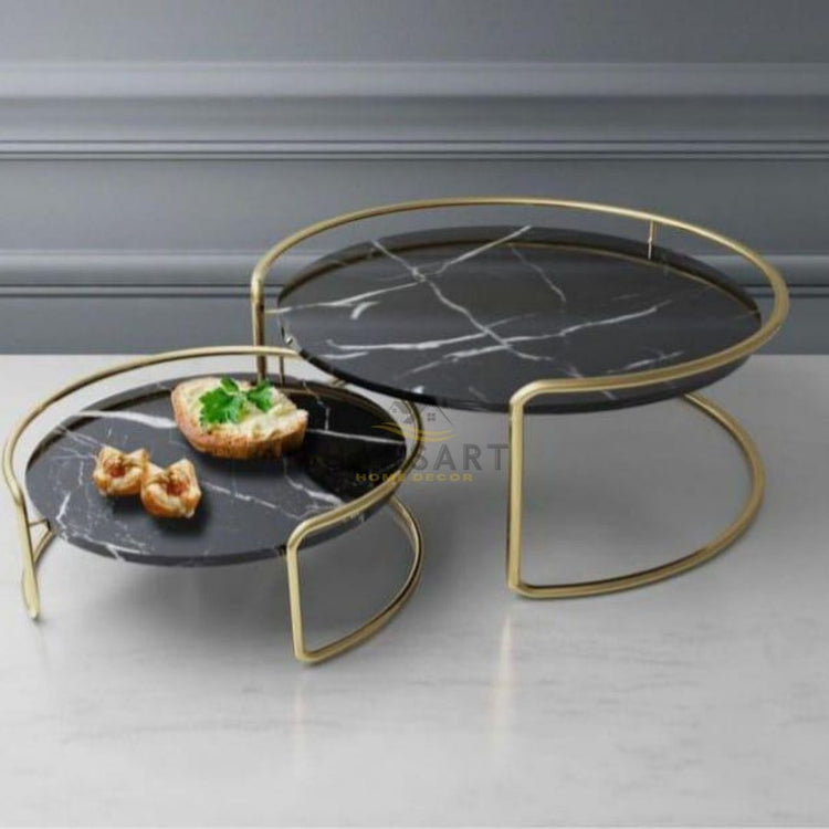 Set of 2 Black Top combinable Coffee Table-Hansart, Tables, Designer Tables by Hans Art Specifications: Large-Top: 22x22 Inches, Height: 14 Inches, Small-Top:17x17 Inches, Height: 12 Inches The top of the product is made of laminate material on MDF. Metal body base (Rust Free) Premium Quality Metal Construction Hand Crafted Tables Best for your living room, drawing room, guest room, hall and reception The product is packed by professionals for safe delivery Designed to make your home look complete "Hansart