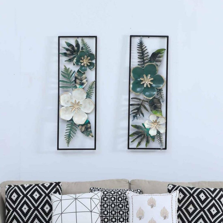Metallic White N Green Split Panel Wall Decor for Living Room (12.5 x 37 Inches)-Home Decoration-Hansart-Metallic Nature Wall Decor by Hansart-Made of Premium-Quality Iron Metal Perfect for your living room, bedroom, hall, office reception, guest room, and hotel reception-The product is packed by professionals for safe delivery-Designed to make your home look complete-"Hansart Made In India because India itself is an art".