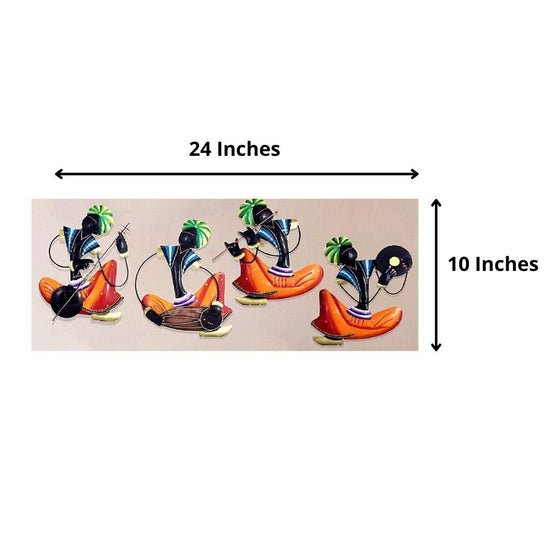 Musician Set of 4 Rural Art for Guest Room. Traditional Wall Decor by Hansart Total Wall Coverage Area: (15 x 7 Inches) High Quality Metallic Construction Hanging Mechanism included Perfect for your living room, bedroom, hall, office reception, guest room, and hotel reception The product is packed by professionals for safe delivery Designed to make your home look complete "Hansart Made In India because India itself is an art".