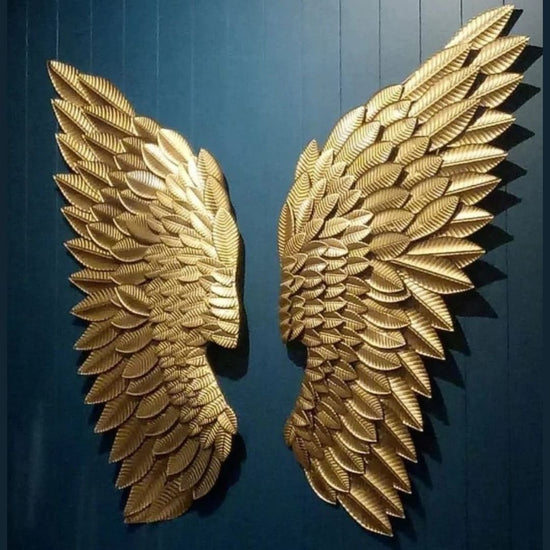 Angel Wings Metal Wall Art-Made of Premium-Quality Iron Metal Anti-rust powder coating used for long lasting finish Comes as a pair Approx Size mentioned for each wing - 48 Inches Height; 18 Inches Width Hanging Mechanism included Caring Instructions: Convenient Cleaning With Dry Cloth Perfect for your living room, bedroom, hall, office reception, guest room, and hotel reception The product is packed by professionals for safe delivery Designed to make your home look complete