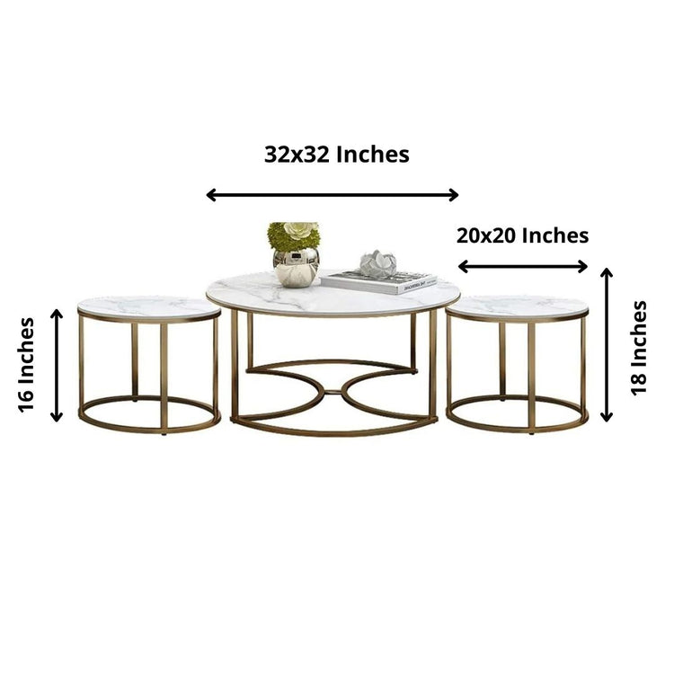 Gold plating Marble Top Metallic Coffee Table-Hansart, Tables, Designer Tables by Hans Art Specifications: Large- Top: 32 x 32 Inches, Height:18 Inches Small- Top: 20 x 20 Inches, Height: 16 Inches Marble Top Table and Metal body base (Rust Free) Premium Quality Metal Construction Hand Crafted Tables Best for your living room, drawing room, guest room, hall and reception The product is packed by professionals for safe delivery Designed to make your home look complete "Hansart Made In India"