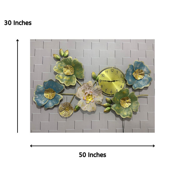 Metallic Flower Clock Wall Décor for Guest Room or Office Waiting Room (50x30 Inches)-Home Decoration-Hansart-Metallic Nature Wall Decor by Hansart-Made of Premium-Quality Iron Metal Perfect for your living room, bedroom, hall, office reception, guest room, and hotel reception-The product is packed by professionals for safe delivery-Designed to make your home look complete-"Hansart Made In India because India itself is an art".