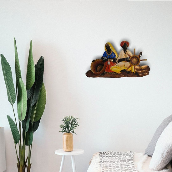 Basket Maker Couple Metal Wall Art (26 x 20 Inches)
