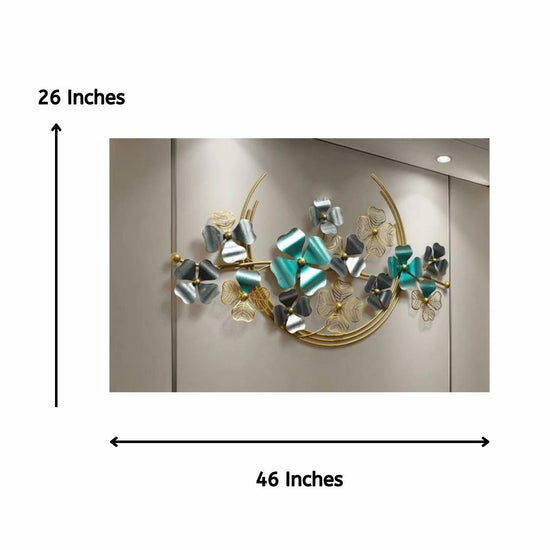 Clover Family Metal Wall Décor With Flowers (46 x 26 Inches)-Home Decoration-Hansart-abstract metal wall art-Made of Premium-Quality Iron Metal-Perfect for your living room, bedroom, hall, office reception, guest room, and hotel reception-The product is packed by professionals for safe delivery Designed to make your home look complete-"Hansart Made In India because India itself is an art".