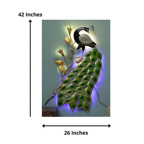 42 Inches Peacock Wall Art for Living Room. Metal Wall Decor by Hansart Total Wall Coverage Area: 26 x 42 inches Wall Decor with LED Lights Made of Premium-Quality Iron Metal Perfect for your living room, bedroom, hall, office reception, guest room, and hotel reception The product is packed by professionals for safe delivery Designed to make your home look complete "Hansart Made In India because India itself is an art".