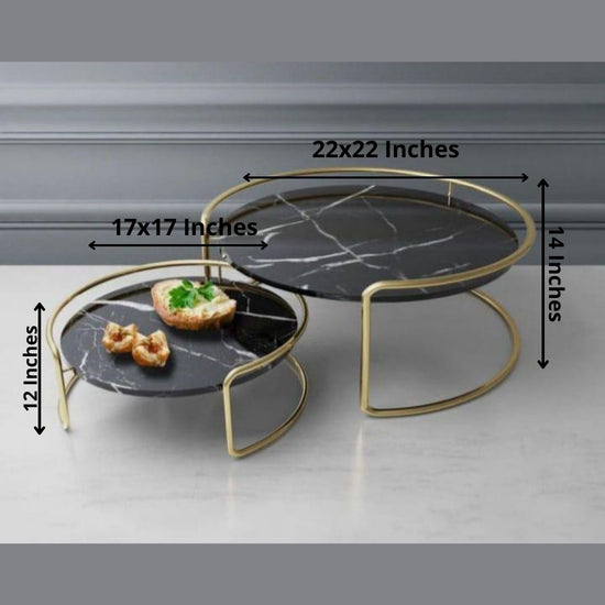 Set of 2 Black Top combinable Coffee Table-Hansart, Tables, Designer Tables by Hans Art Specifications: Large-Top: 22x22 Inches, Height: 14 Inches, Small-Top:17x17 Inches, Height: 12 Inches The top of the product is made of laminate material on MDF. Metal body base (Rust Free) Premium Quality Metal Construction Hand Crafted Tables Best for your living room, drawing room, guest room, hall and reception The product is packed by professionals for safe delivery Designed to make your home look complete "Hansart