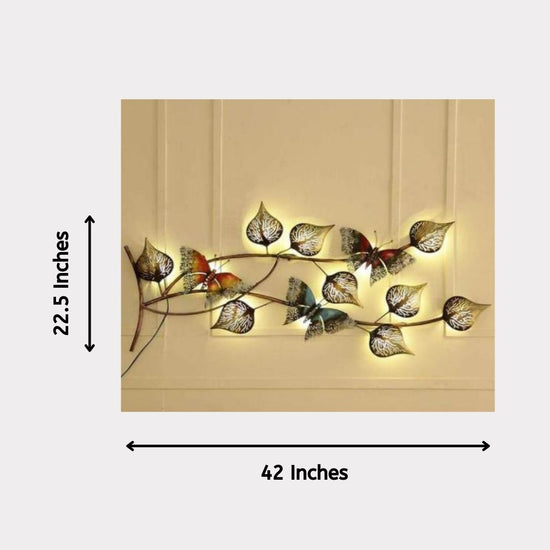 3 Multicolor Butterfly on Leaves With LED Lights (42 x 22.5 Inches)-Home Decoration-Hansart-Wildlife Metal Wall Decor by Hansart-Made of Premium-Quality Iron Metal-Perfect for your living room, bedroom, hall, office reception, guest room, and hotel reception-The product is packed by professionals for safe delivery-Designed to make your home look complete-"Hansart Made In India because India itself is an art".