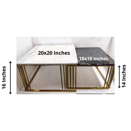 Square Black N White Top Designer Table - Set of 2-Hansart, Tables, Designer Tables by Hans Art Specifications: Large-Top: 20 x 20 Inches, Height: 16 Inches, Small- Top: 18 x 18 Inches, Height: 14 Inches The top of the product is made of laminate material on MDF. Metal body base (Rust Free) Premium Quality Metal Construction Hand Crafted Tables Best for your living room, drawing room, guest room, hall and reception The product is packed by professionals for safe delivery Designed to make your home look comp