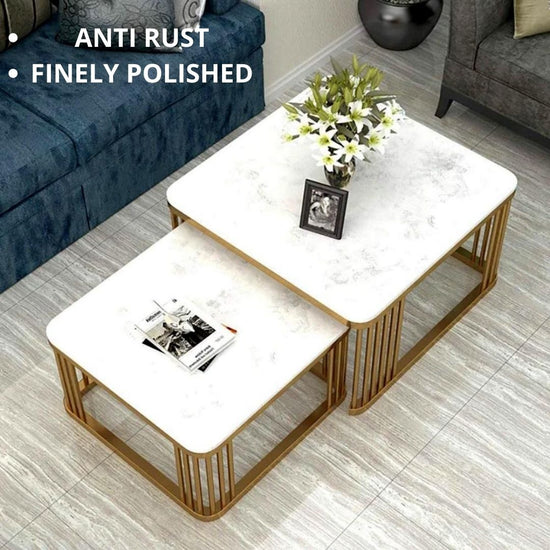 Designer white Top Centre Coffee Table for Living Room-Hansart, Tables, Designer Tables by Hans Art Specifications: Large- Top: 20 x 20 Inches, Height:16 Inches Small- Top:18 x 18 Inches, Height: 14 Inches Marble Top Table and Metal body base (Rust Free) Premium Quality Metal Construction Hand Crafted Tables Best for your living room, drawing room, guest room, hall and reception The product is packed by professionals for safe delivery Designed to make your home look complete "Hansart Made In India"
