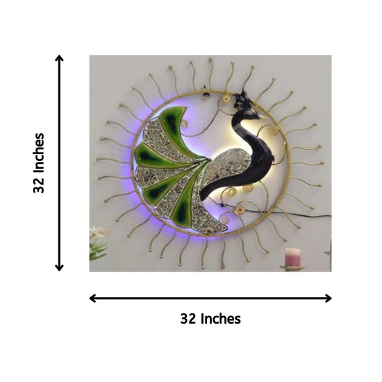Metal Peacock Wall Art Emitting From The Sun (32 x 32 Inches)-Home Decoration-Hansart-Peacock Wall Decor by Hansart Wall Decor with LED Lights Made of Premium-Quality Iron Metal Perfect for your living room, bedroom, hall, office reception, guest room, and hotel reception The product is packed by professionals for safe delivery Designed to make your home look complete "Hansart Made In India because India itself is an art".