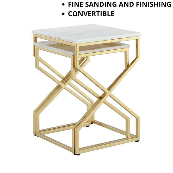 Set of 2 White Marble Top Table for Living Room-Hansart, Tables, Designer Tables by Hans Art Specifications: Large-Top: 16 x 16 Inches, Height: 24 Inches, Small-Top: 14 x 14 Inches, Height: 20 Inches Marble Top Table and Metal body base (Rust Free) Premium Quality Metal Construction Hand Crafted Tables Best for your living room, drawing room, guest room, hall and reception The product is packed by professionals for safe delivery Designed to make your home look complete "Hansart Made In India"