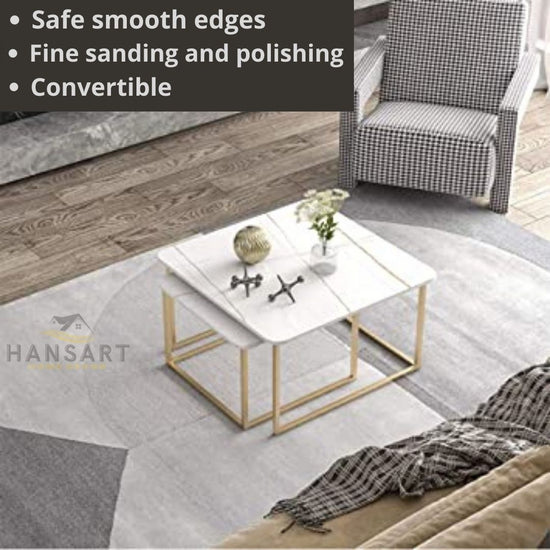Square White Marble Top Table - Set of 2 for living, drawing or guest room-Hansart, Tables, Designer Tables by Hans Art Specifications: Large- Top: 20 x 20 Inches, Height: 16 Inches Small- Top: 18 x 18 Inches, Height: 14 Inches Marble Top Table and Metal body base (Rust Free) Premium Quality Metal Construction Hand Crafted Tables Best for your living room, drawing room, guest room, hall and reception The product is packed by professionals for safe delivery Designed to make your home look complete "Hansart M