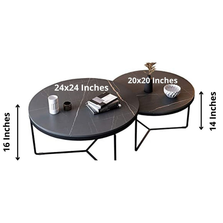 Round Black Designer Table - Set of 2-Hansart, Tables, Designer Tables by Hans Art Specifications: Large-Top: 24 x 24 Inches, Height: 16 Inches, Small-Top: 20 x 20 Inches, Height: 14 Inches The top of the product is made of laminate material on MDF. Metal body base (Rust Free) Premium Quality Metal Construction Hand Crafted Tables Best for your living room, drawing room, guest room, hall and reception The product is packed by professionals for safe delivery Designed to make your home look complete "Hansart