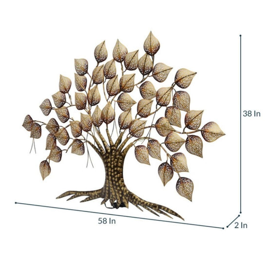 Metal Golden Leaf Pan Tree With LED Lights (58 x 38 Inches)-Home Decoration-Metal Wall Tree by Hansart Made of Premium-Quality Iron Metal Perfect for your living room, bedroom, hall, office reception, guest room, and hotel reception The product is packed by professionals for safe delivery Designed to make your home look complete "Hansart Made In India because India itself is an art".