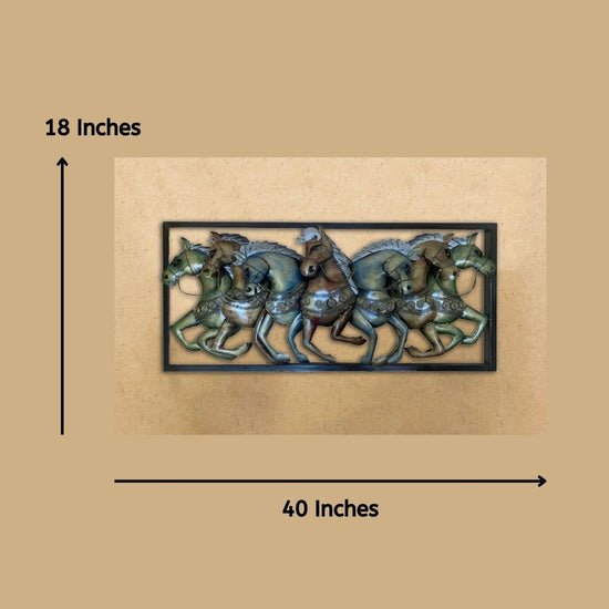 Forest 7 Horses Framed Metal Wall Art for Living Room-Metal Wall Decor by Hansart Total Wall Coverage Area: 40 x 18 Inches Made of Premium-Quality Iron Metal Anti-rust powder coating used Hanging Mechanism included Horse wall decor Perfect for your living room, bedroom, hall, office reception, guest room, and hotel reception The product is packed by professionals for safe delivery Designed to make your home look complete "Hansart Made In India because India itself is an art".