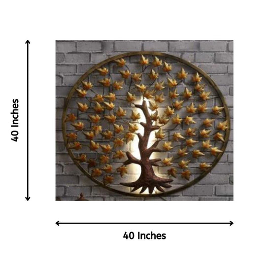 Mapple Tree In Ring Wall Art With Backlit (40 x 40 Inches)-Home Decoration-Metal Wall Tree by Hansart Made of Premium-Quality Iron Metal Perfect for your living room, bedroom, hall, office reception, guest room, and hotel reception The product is packed by professionals for safe delivery Designed to make your home look complete "Hansart Made In India because India itself is an art".