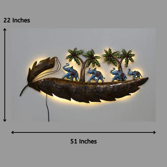 Elephant Family Wall Décor in Forest with LED (51 x 22 Inches)-Home Decoration-Hansart-Wildlife Metal Wall Decor by Hansart-Made of Premium-Quality Iron Metal-Perfect for your living room, bedroom, hall, office reception, guest room, and hotel reception-The product is packed by professionals for safe delivery-Designed to make your home look complete-"Hansart Made In India because India itself is an art".
