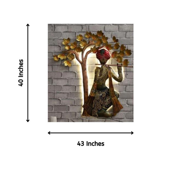 Man with Flute Wall Tree Decor with LED Lights (43 x 40 Inches)-Artisan Hub-Hans Art-Metallic Traditional Wall Decor by Hansart-Made of Premium-Quality Iron Metal Perfect for your living room, bedroom, hall, office reception, guest room, and hotel reception-The product is packed by professionals for safe delivery-Designed to make your home look complete-"Hansart Made In India because India itself is an art".