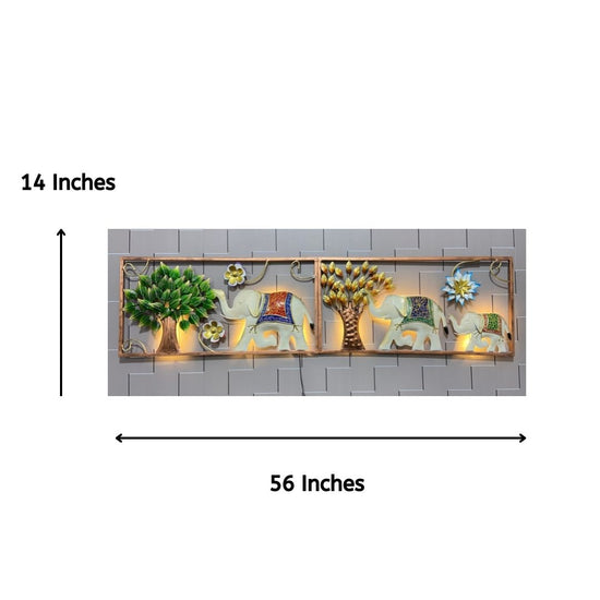 Marching Elephants Framed Metal Wall Art for Drawing Room (56x14 Inches)-Home Decoration-Hansart-Wildlife Metal Wall Decor by Hansart-Made of Premium-Quality Iron Metal-Perfect for your living room, bedroom, hall, office reception, guest room, and hotel reception-The product is packed by professionals for safe delivery-Designed to make your home look complete-"Hansart Made In India because India itself is an art".