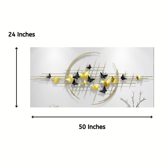 Yellow N Black Butterflies In Ring Metal Wall Art (50 x 24 Inches)-abstract wall art-Hansart-abstract metal wall art-Made of Premium-Quality Iron Metal-Perfect for your living room, bedroom, hall, office reception, guest room, and hotel reception-The product is packed by professionals for safe delivery Designed to make your home look complete-"Hansart Made In India because India itself is an art".