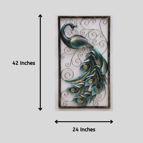 Vertical Framed Peacock Metal Wall Art for Living Room (24 x 42 Inches)-Metal Wall Decor by Hansart Total Wall Coverage Area: 24 x 42 Inches Made of Premium-Quality Iron Metal Perfect for your living room, bedroom, hall, office reception, guest room, and hotel reception The product is packed by professionals for safe delivery Designed to make your home look complete "Hansart Made In India because India itself is an art".