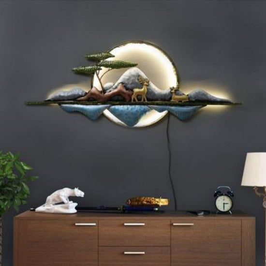 Moon Rock Nature Wall Art For Living Room (46 x 19 Inches)-Home Decoration-Hansart-Wildlife Metal Wall Decor by Hansart-Made of Premium-Quality Iron Metal-Perfect for your living room, bedroom, hall, office reception, guest room, and hotel reception-The product is packed by professionals for safe delivery-Designed to make your home look complete-"Hansart Made In India because India itself is an art".