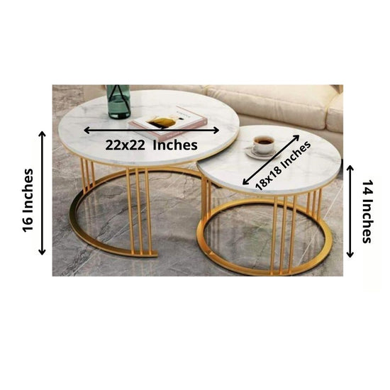 Double Round Coffee Table with Marble Top-Hansart, Tables, Designer Tables by Hans Art Specifications: Large-Top: 22x22 Inches, Height:16 Inches, Small-Top: 18x18 Inches, Height: 14 Inches Marble Top Table and Metal body base (Rust Free) Premium Quality Metal Construction Hand Crafted Tables Best for your living room, drawing room, guest room, hall and reception The product is packed by professionals for safe delivery Designed to make your home look complete "Hansart Made In India"