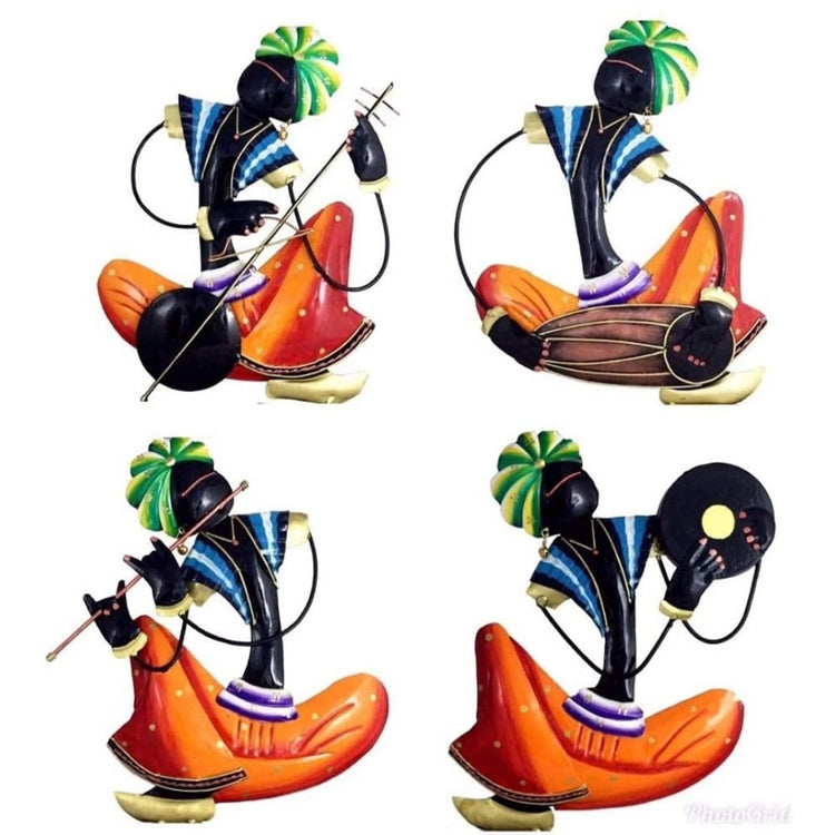 Musician Set of 4 Rural Art for Guest Room. Traditional Wall Decor by Hansart Total Wall Coverage Area: (15 x 7 Inches) High Quality Metallic Construction Hanging Mechanism included Perfect for your living room, bedroom, hall, office reception, guest room, and hotel reception The product is packed by professionals for safe delivery Designed to make your home look complete "Hansart Made In India because India itself is an art".