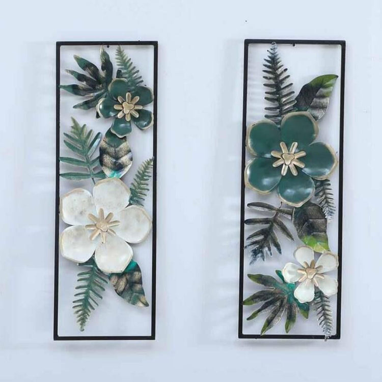 Metallic White N Green Split Panel Wall Decor for Living Room (12.5 x 37 Inches)-Home Decoration-Hansart-Metallic Nature Wall Decor by Hansart-Made of Premium-Quality Iron Metal Perfect for your living room, bedroom, hall, office reception, guest room, and hotel reception-The product is packed by professionals for safe delivery-Designed to make your home look complete-"Hansart Made In India because India itself is an art".