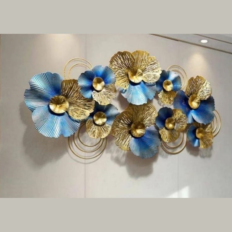 Blue N Golden Floral Metal Wall Décor For Living Room (52 x 26 Inches)-abstract wall art-Hansart-abstract metal wall art-Made of Premium-Quality Iron Metal-Perfect for your living room, bedroom, hall, office reception, guest room, and hotel reception-The product is packed by professionals for safe delivery Designed to make your home look complete-"Hansart Made In India because India itself is an art".