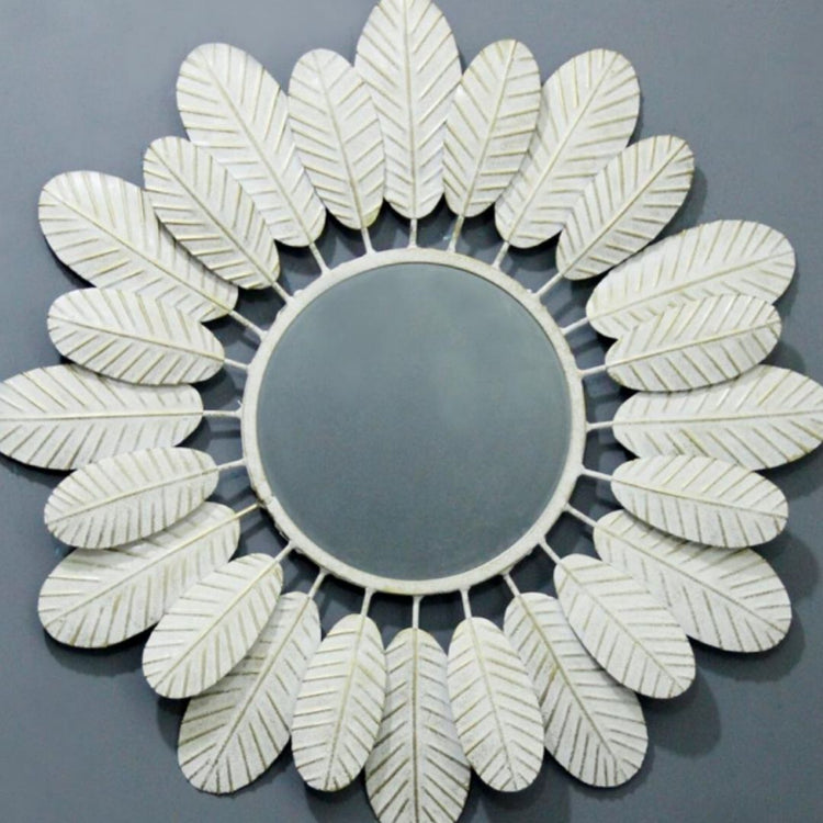 White Leaf Mirror Wall Décor for Living Room And Bed Room (30 Inches Dia.)-Home Decoration-Metal Wall Decor by Hansart Made of Premium-Quality Iron Metal Perfect for your living room, bedroom, hall, office reception, guest room, and hotel reception The product is packed by professionals for safe delivery Designed to make your home look complete "Hansart Made In India because India itself is an art".