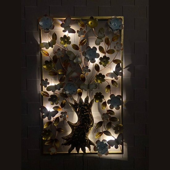 Crafted with anti-rust powder coating, this piece of art will remain vibrant and beautiful for years to come. Enjoy 24 x 42 Inches of majestic elegance in your home Hanging Mechanism included Nature wall decor with led lighting Perfect for your living room, bedroom, hall, office reception, guest room, and hotel reception The product is packed by professionals for safe delivery Metal Wall Decor by Hansart
