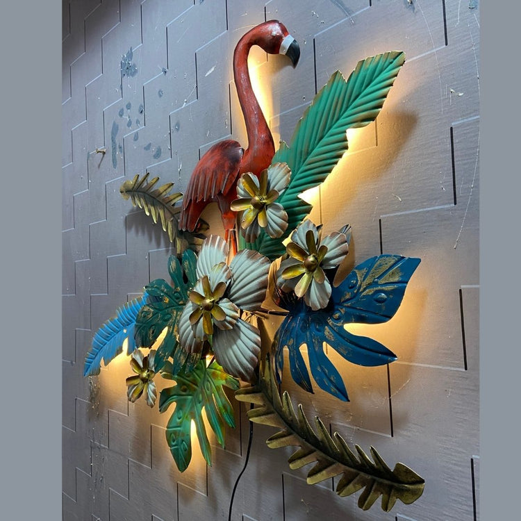 Flower Bagula Metallic Wall Art for Drawing Room (33x26 Inches)-Home Decoration-Hansart-Wildlife Metal Wall Decor by Hansart-Made of Premium-Quality Iron Metal-Perfect for your living room, bedroom, hall, office reception, guest room, and hotel reception-The product is packed by professionals for safe delivery-Designed to make your home look complete-"Hansart Made In India because India itself is an art".