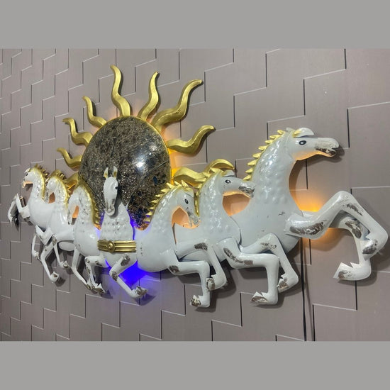 Metal Wall Decor by Hansart Total Wall Coverage Area: 57 x 33 Inches Made of Premium-Quality Iron Metal Anti-rust powder coating used Hanging Mechanism included Horse wall decor with led lighting Perfect for your living room, bedroom, hall, office reception, guest room, and hotel reception The product is packed by professionals for safe delivery Designed to make your home look complete "Hansart Made In India because India itself is an art".