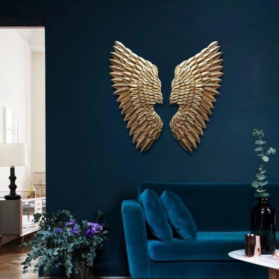 Angel Wings Metal Wall Art-Made of Premium-Quality Iron Metal Anti-rust powder coating used for long lasting finish Comes as a pair Approx Size mentioned for each wing - 48 Inches Height; 18 Inches Width Hanging Mechanism included Caring Instructions: Convenient Cleaning With Dry Cloth Perfect for your living room, bedroom, hall, office reception, guest room, and hotel reception The product is packed by professionals for safe delivery Designed to make your home look complete