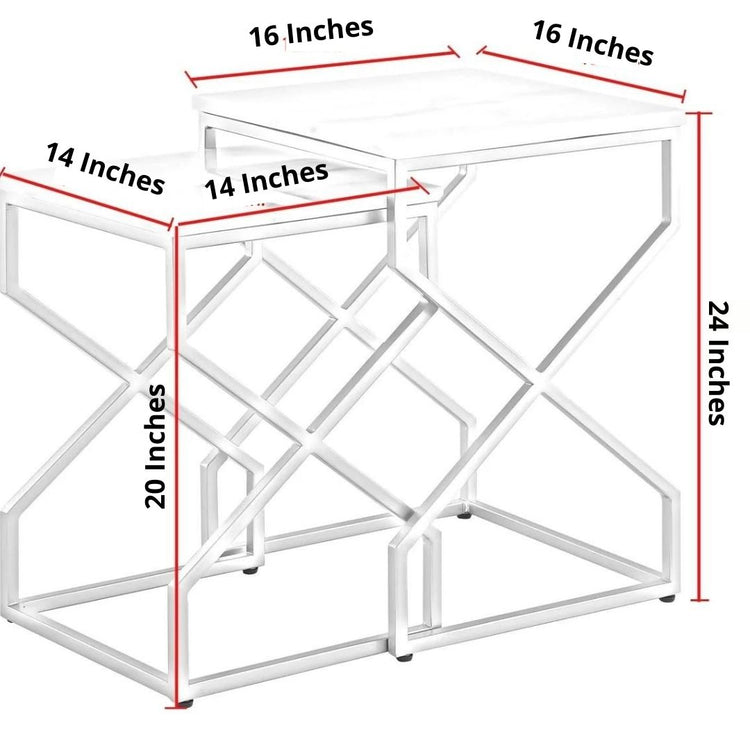 Set of 2 White Marble Top Table for Living Room-Hansart, Tables, Designer Tables by Hans Art Specifications: Large-Top: 16 x 16 Inches, Height: 24 Inches, Small-Top: 14 x 14 Inches, Height: 20 Inches Marble Top Table and Metal body base (Rust Free) Premium Quality Metal Construction Hand Crafted Tables Best for your living room, drawing room, guest room, hall and reception The product is packed by professionals for safe delivery Designed to make your home look complete "Hansart Made In India"
