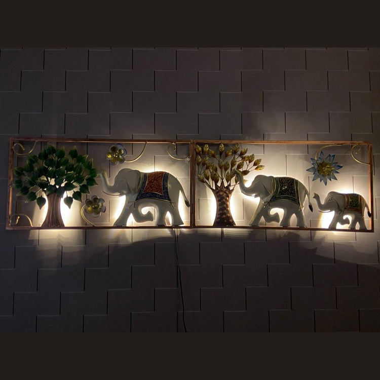 Marching Elephants Framed Metal Wall Art for Drawing Room (56x14 Inches)-Home Decoration-Hansart-Wildlife Metal Wall Decor by Hansart-Made of Premium-Quality Iron Metal-Perfect for your living room, bedroom, hall, office reception, guest room, and hotel reception-The product is packed by professionals for safe delivery-Designed to make your home look complete-"Hansart Made In India because India itself is an art".