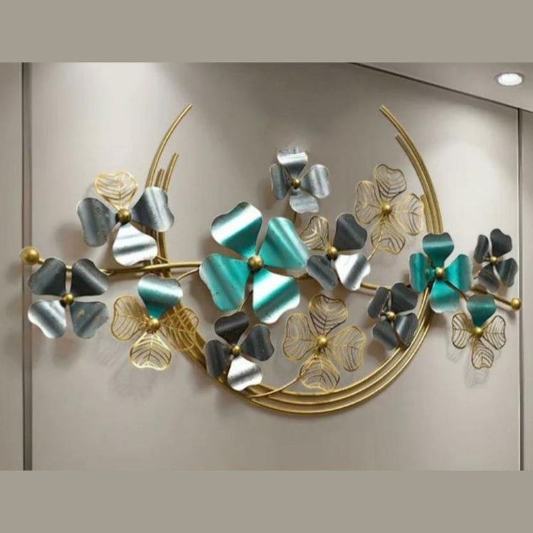 Clover Family Metal Wall Décor With Flowers (46 x 26 Inches)-Home Decoration-Hansart-abstract metal wall art-Made of Premium-Quality Iron Metal-Perfect for your living room, bedroom, hall, office reception, guest room, and hotel reception-The product is packed by professionals for safe delivery Designed to make your home look complete-"Hansart Made In India because India itself is an art".