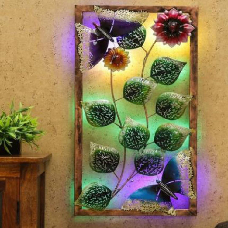 2 Butterfly Vertical Framed Wall Art With Backlit (16 x 30 Inches)-Home Decoration-Hansart-Metallic Nature Wall Decor by Hansart-Made of Premium-Quality Iron Metal Perfect for your living room, bedroom, hall, office reception, guest room, and hotel reception-The product is packed by professionals for safe delivery-Designed to make your home look complete-"Hansart Made In India because India itself is an art".