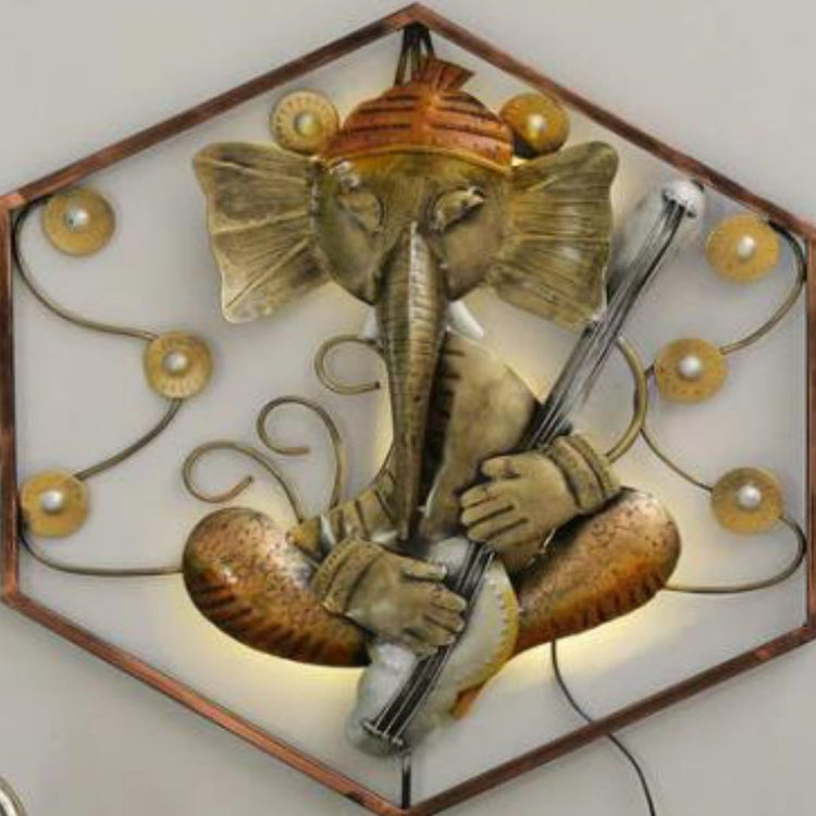 Ganesh Ji Hexagon Frame Metal Wall Art (24 x 22 Inches)-Artisan Hub-Hans Art-Metallic Traditional Wall Decor by Hansart-Made of Premium-Quality Iron Metal Perfect for your living room, bedroom, hall, office reception, guest room, and hotel reception-The product is packed by professionals for safe delivery-Designed to make your home look complete-"Hansart Made In India because India itself is an art".