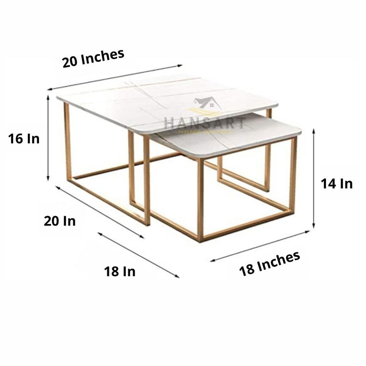 Square White Marble Top Table - Set of 2 for living, drawing or guest room-Hansart, Tables, Designer Tables by Hans Art Specifications: Large- Top: 20 x 20 Inches, Height: 16 Inches Small- Top: 18 x 18 Inches, Height: 14 Inches Marble Top Table and Metal body base (Rust Free) Premium Quality Metal Construction Hand Crafted Tables Best for your living room, drawing room, guest room, hall and reception The product is packed by professionals for safe delivery Designed to make your home look complete "Hansart M