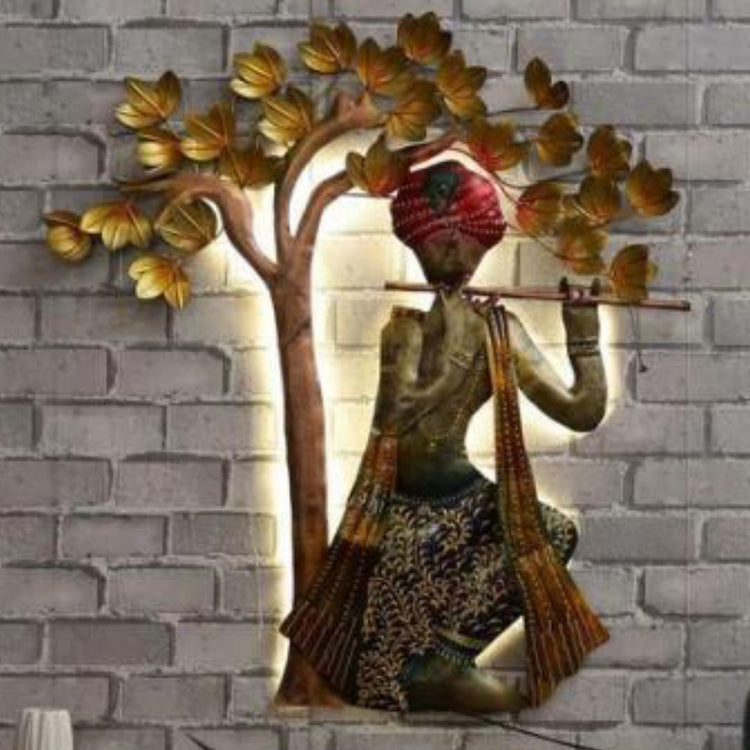 Man with Flute Wall Tree Decor with LED Lights (43 x 40 Inches)-Artisan Hub-Hans Art-Metallic Traditional Wall Decor by Hansart-Made of Premium-Quality Iron Metal Perfect for your living room, bedroom, hall, office reception, guest room, and hotel reception-The product is packed by professionals for safe delivery-Designed to make your home look complete-"Hansart Made In India because India itself is an art".