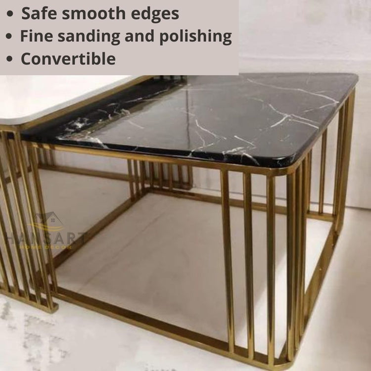 Square Black N White Top Designer Table - Set of 2-Hansart, Tables, Designer Tables by Hans Art Specifications: Large-Top: 20 x 20 Inches, Height: 16 Inches, Small- Top: 18 x 18 Inches, Height: 14 Inches The top of the product is made of laminate material on MDF. Metal body base (Rust Free) Premium Quality Metal Construction Hand Crafted Tables Best for your living room, drawing room, guest room, hall and reception The product is packed by professionals for safe delivery Designed to make your home look comp