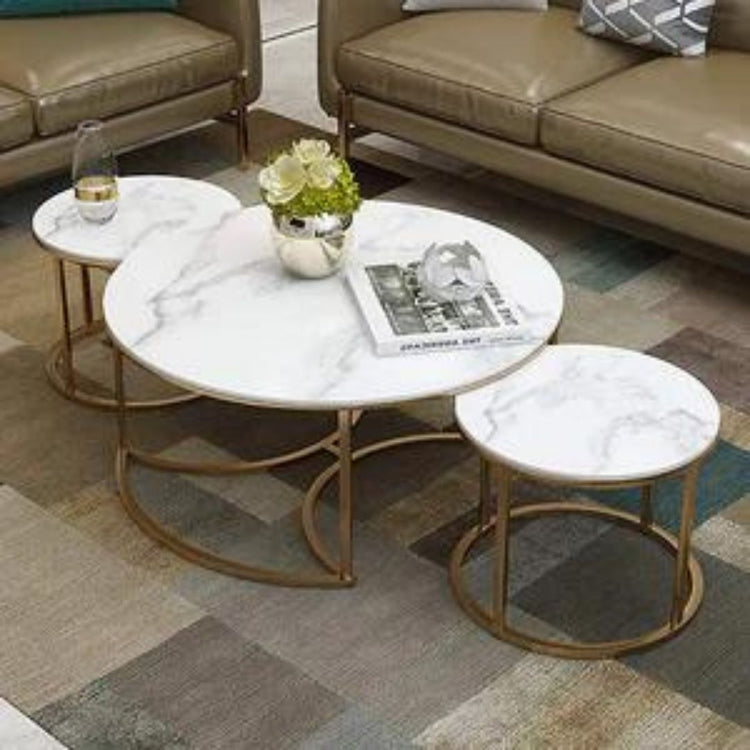 Gold plating Marble Top Metallic Coffee Table-Hansart, Tables, Designer Tables by Hans Art Specifications: Large- Top: 32 x 32 Inches, Height:18 Inches Small- Top: 20 x 20 Inches, Height: 16 Inches Marble Top Table and Metal body base (Rust Free) Premium Quality Metal Construction Hand Crafted Tables Best for your living room, drawing room, guest room, hall and reception The product is packed by professionals for safe delivery Designed to make your home look complete "Hansart Made In India"
