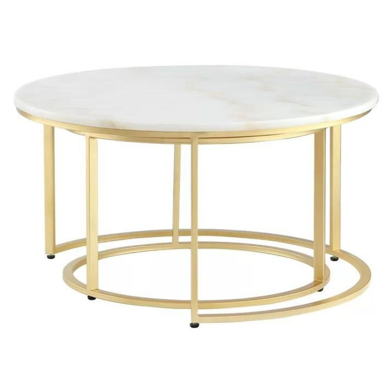 White Marble Round Nesting Coffee Table - Set of 2-Hansart, Tables, Designer Tables by Hans Art Specifications: Large-Top: 20 x 20 Inches, Height:16 Inches Small-Top:18 x 18 Inches, Height: 14 Inches The top of the product is made of laminate material on MDF. Metal body base (Rust Free) Premium Quality Metal Construction Hand Crafted Tables Best for your living room, drawing room, guest room, hall and reception The product is packed by professionals for safe delivery Designed to make your home look complete